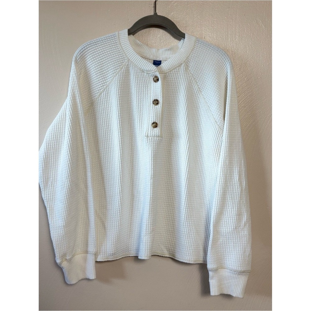 Old Navy Women's Shirt Plush Tee Waffle Waffle Knit Henley Top Long Sleeve Large